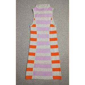 Daily Practice by Anthropologie Stripe Ribbed Mock Mini Dress M Orange Purple